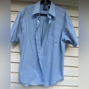 Van Heussen blue/white shirt-sleeved shirt, chest pocket, light & comfy, size L